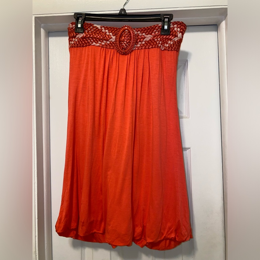 Strapless bubble hem short summer dress in bright coral